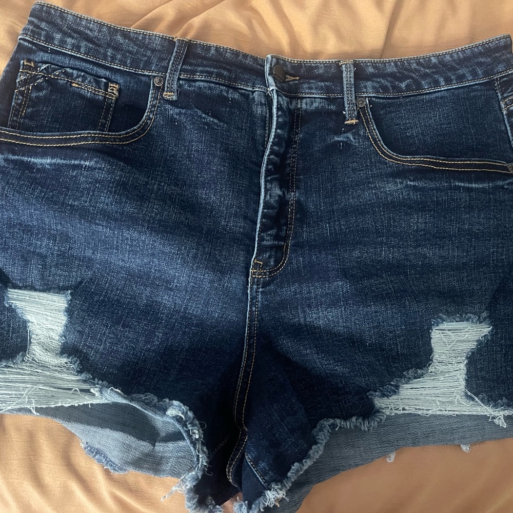 Buckle Dark Blue Distressed Jean Shorts